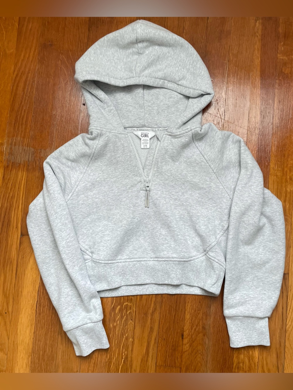 Athleta Girl Light Gray Cropped Half-Zip Hoodie Sweater - Size L(12)